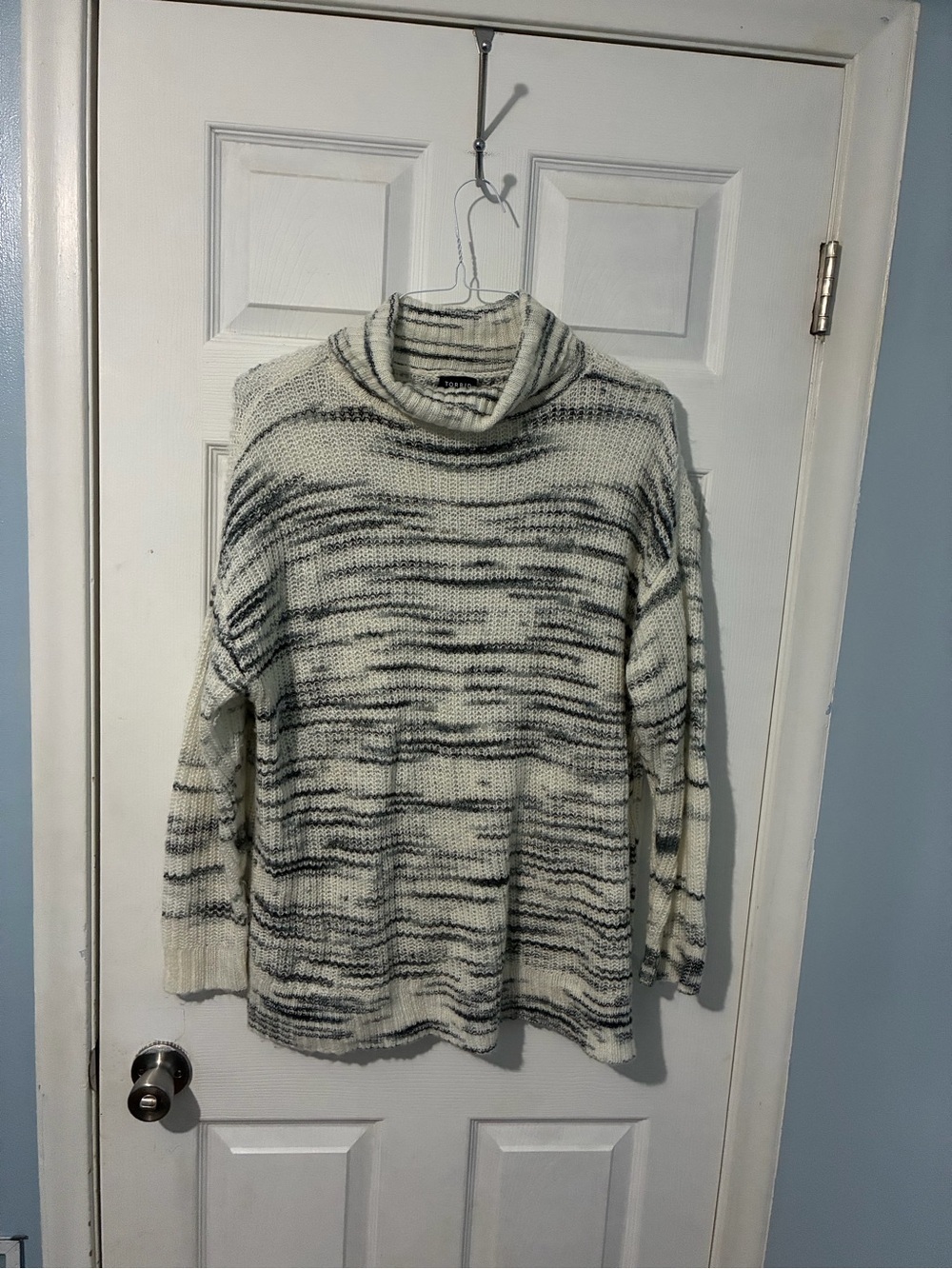 torrid Cream and Gray Striped Cowl Turtleneck Sweater